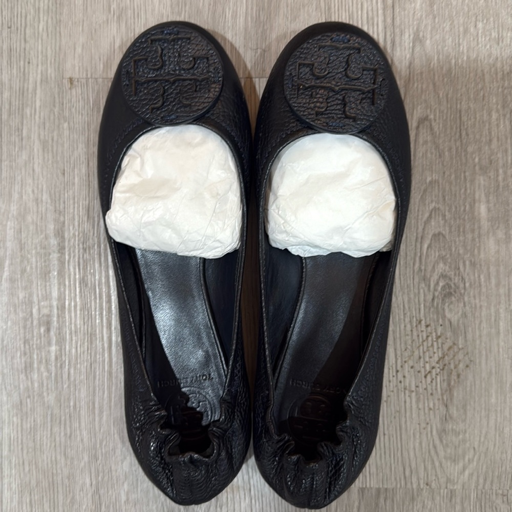 Tory Burch Navy Reva Tumbled Leather Ballet Flats